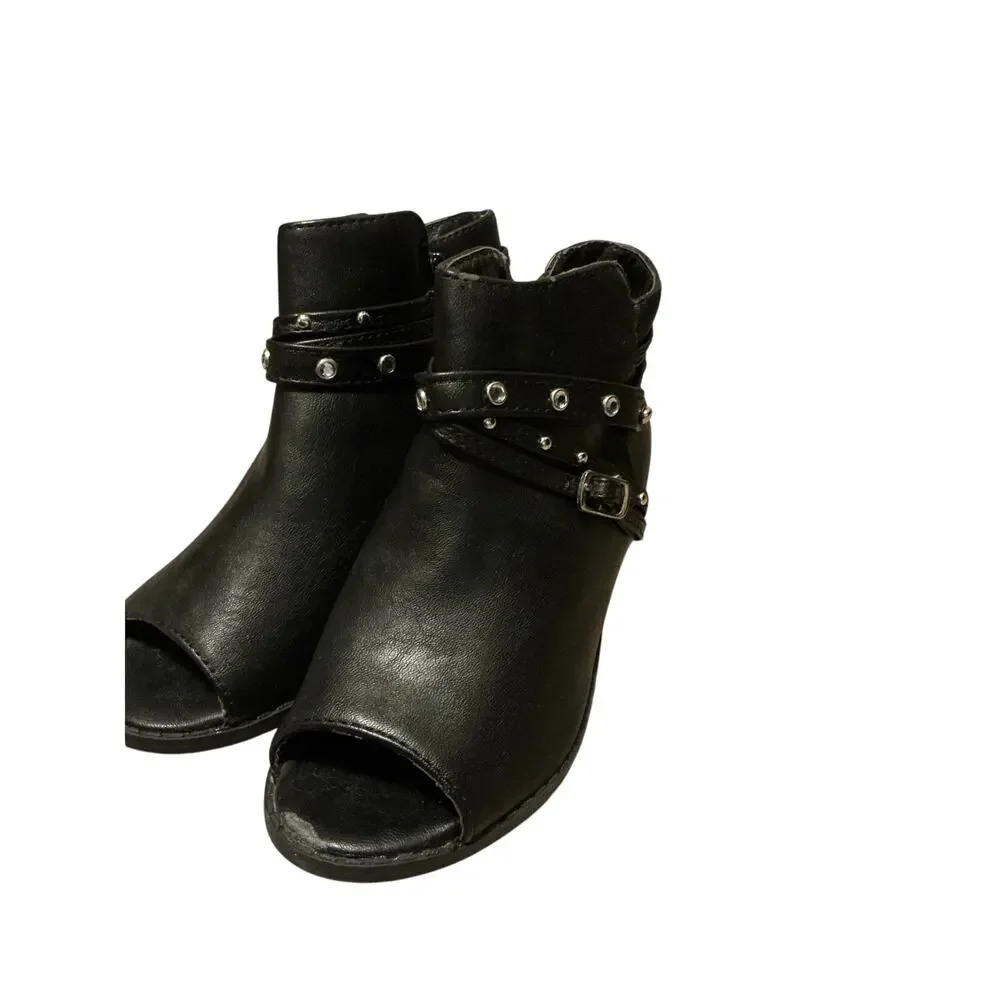 Sugar Girls Black Studded Embellished Peep Toe Ankle Booties Boots Youth Size 12